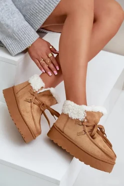 Śniegowce Damskie Na Platformie Z Futerkiem Typu Branek Camel Ciabellae