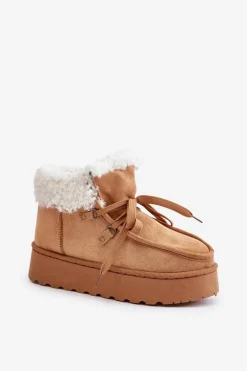 Śniegowce Damskie Na Platformie Z Futerkiem Typu Branek Camel Ciabellae