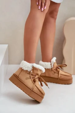 Śniegowce Damskie Na Platformie Z Futerkiem Typu Branek Camel Ciabellae