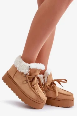 Śniegowce Damskie Na Platformie Z Futerkiem Typu Branek Camel Ciabellae