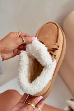 Śniegowce Damskie Na Platformie Z Futerkiem Typu Branek Camel Ciabellae