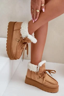 Śniegowce Damskie Na Platformie Z Futerkiem Typu Branek Camel Ciabellae