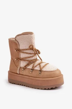 Śniegowce Damskie Na Platformie Z Wiązaniem Jasnobrązowe Riaviana