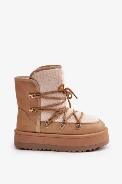 Śniegowce Damskie Na Platformie Z Wiązaniem Jasnobrązowe Riaviana