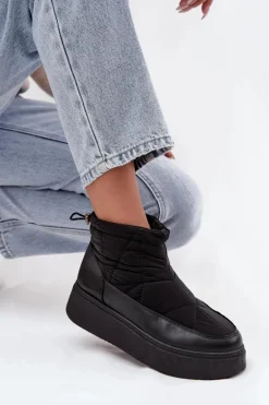 Śniegowce Damskie Na Platformie Ocieplane Futerkiem Czarne Tahlira