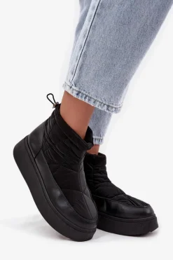 Śniegowce Damskie Na Platformie Ocieplane Futerkiem Czarne Tahlira