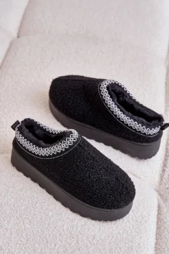 Śniegowce Damskie Na Platformie Z Haftem Czarne Tirissa