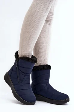 Śniegowce Damskie Na Suwak Z Futerkiem Granatowe Zeuna