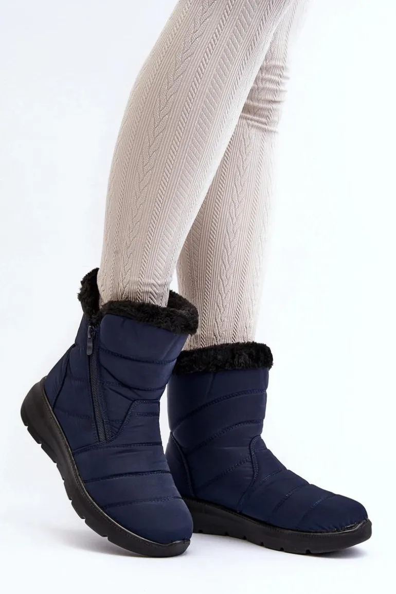 Śniegowce Damskie Na Suwak Z Futerkiem Granatowe Zeuna