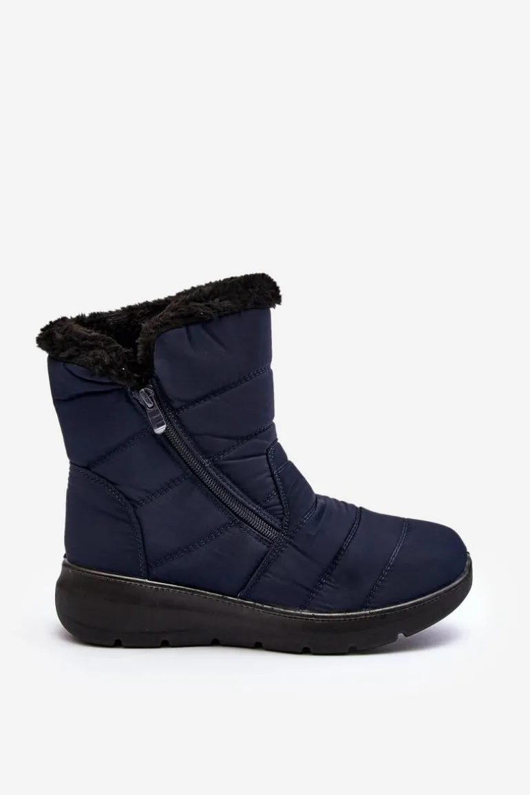 Śniegowce Damskie Na Suwak Z Futerkiem Granatowe Zeuna