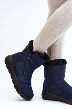 Śniegowce Damskie Na Suwak Z Futerkiem Granatowe Zeuna