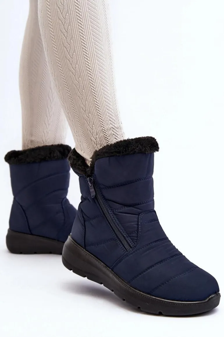 Śniegowce Damskie Na Suwak Z Futerkiem Granatowe Zeuna