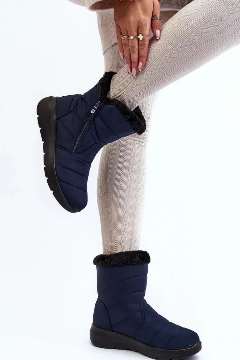 Śniegowce Damskie Na Suwak Z Futerkiem Granatowe Zeuna