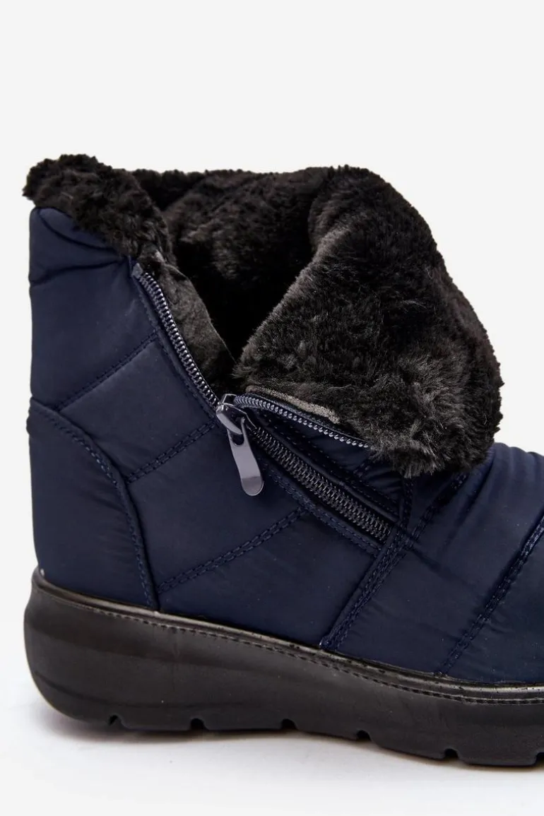 Śniegowce Damskie Na Suwak Z Futerkiem Granatowe Zeuna