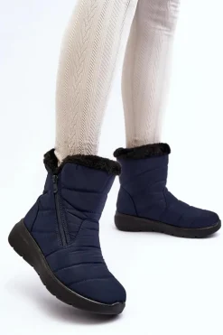 Śniegowce Damskie Na Suwak Z Futerkiem Granatowe Zeuna