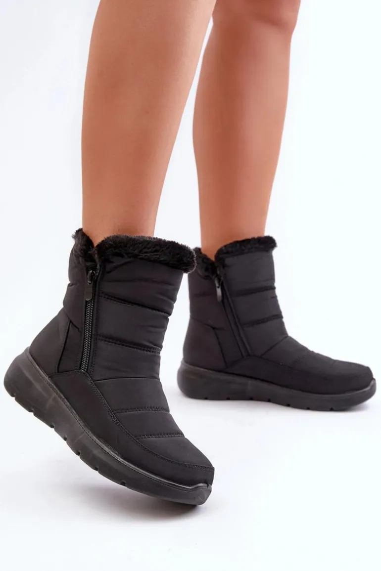 Śniegowce Damskie Na Suwak Z Futerkiem Czarne Dritane