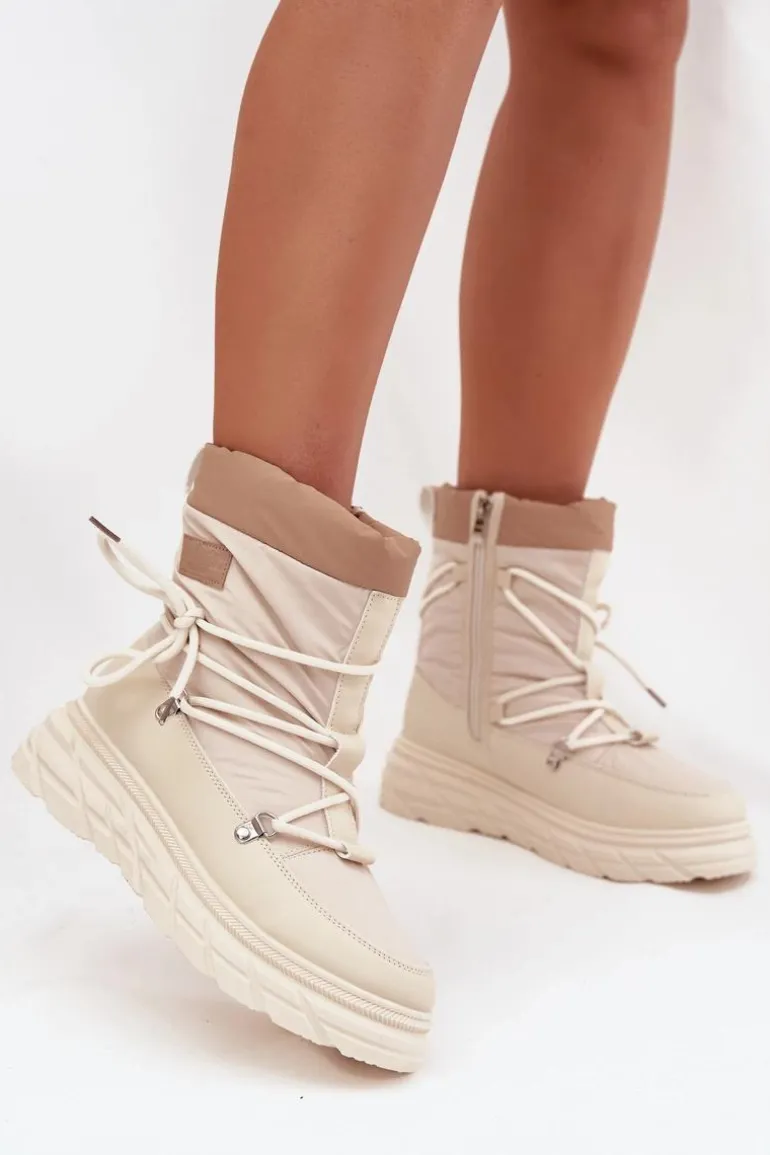 Śniegowce Damskie Na Zamek Lee Cooper LCJ-25-44-3931 Beżowe