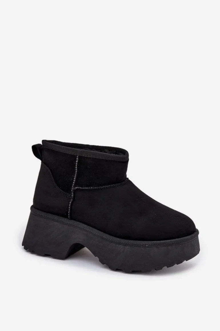 Śniegowce Damskie Niskie Wsuwane Ocieplane Futerkiem Czarne Mavelle