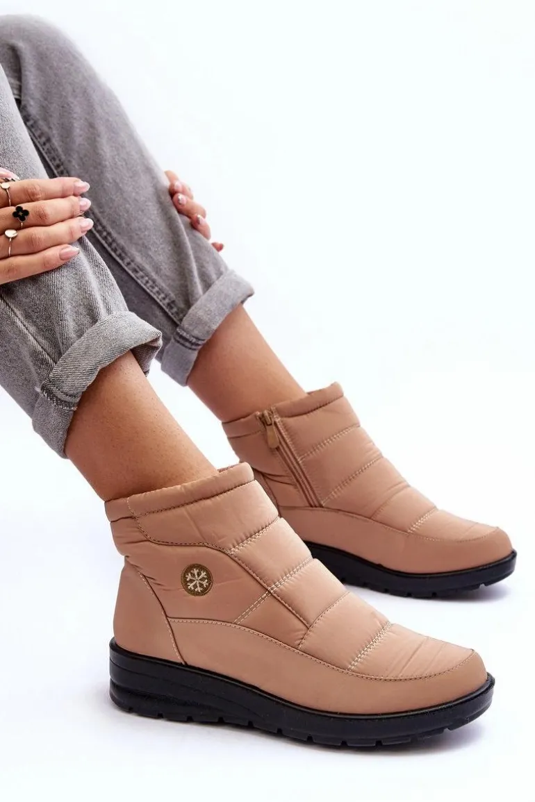 Śniegowce Damskie Ocieplane Beżowe Helis