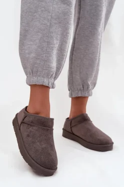 Śniegowce Damskie Ocieplane Futerkiem Ciemnoszare Serenne