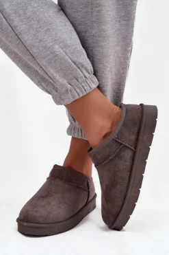 Śniegowce Damskie Ocieplane Futerkiem Ciemnoszare Serenne