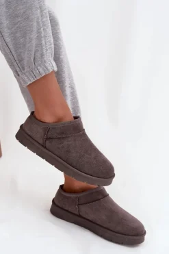 Śniegowce Damskie Ocieplane Futerkiem Ciemnoszare Serenne