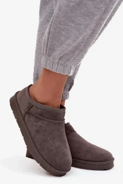 Śniegowce Damskie Ocieplane Futerkiem Ciemnoszare Serenne