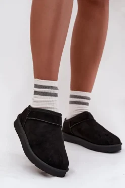 Śniegowce Damskie Ocieplane Futerkiem Czarne Serenne