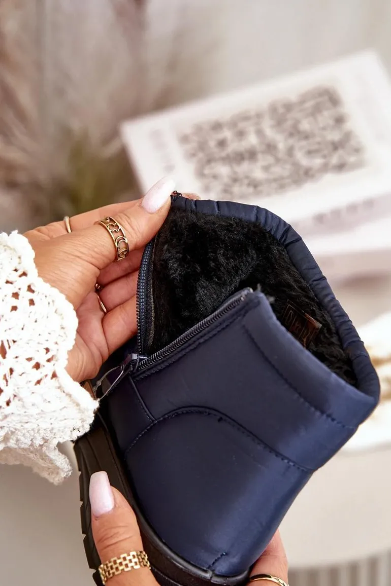 Śniegowce Damskie Ocieplane Granatowe Helis