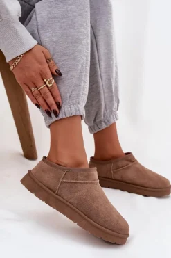 Śniegowce Damskie Ocieplane Futerkiem Brązowe Serenne