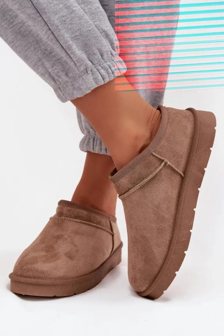 Śniegowce Damskie Ocieplane Futerkiem Brązowe Serenne