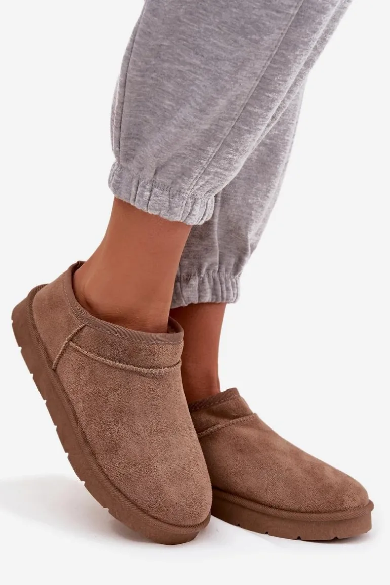 Śniegowce Damskie Ocieplane Futerkiem Brązowe Serenne