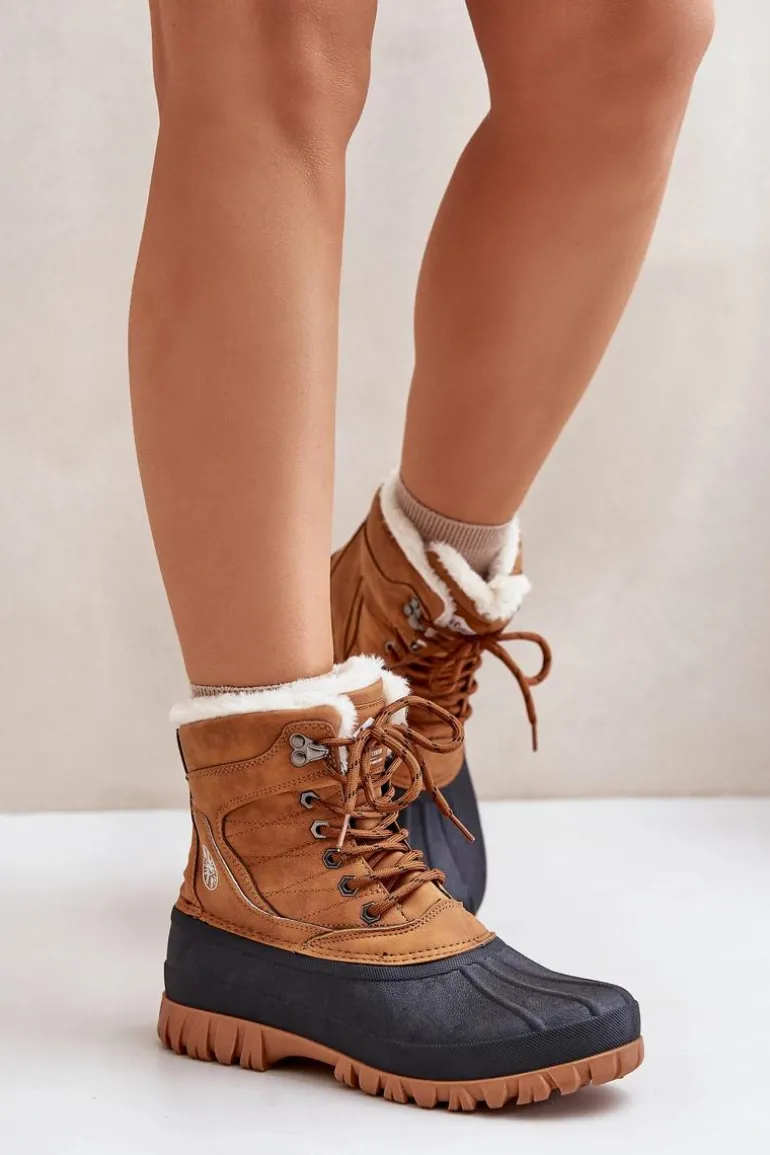 Śniegowce Damskie Sznurowane Z Futerkiem Lee Cooper LCJ-24-44-2869 Camel