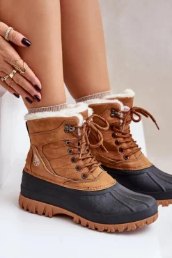 Śniegowce Damskie Sznurowane Z Futerkiem Lee Cooper LCJ-24-44-2869 Camel