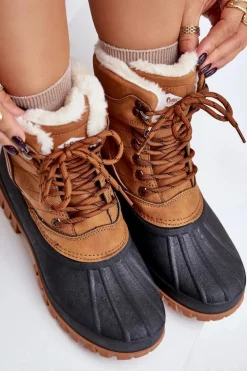 Śniegowce Damskie Sznurowane Z Futerkiem Lee Cooper LCJ-24-44-2869 Camel