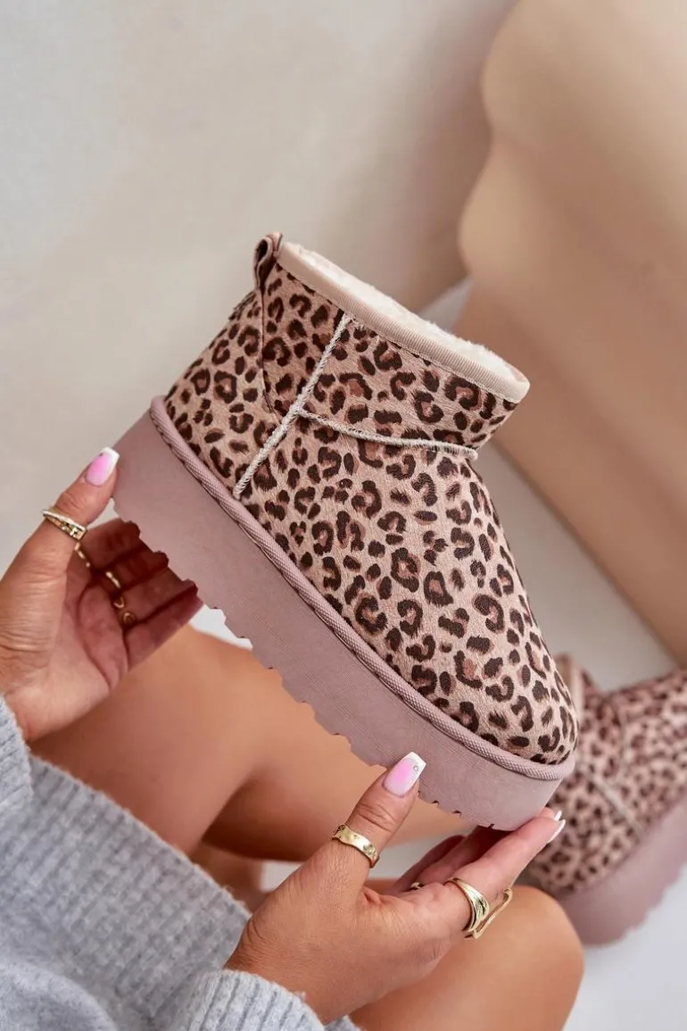 Śniegowce Damskie W Panterkę Na Platformie Ocieplane Futerkiem Brązowe Xamella