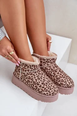 Śniegowce Damskie W Panterkę Na Platformie Ocieplane Futerkiem Brązowe Xamella