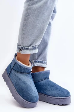 Śniegowce Damskie Z Brokatem Na Platformie Niebieskie Margella