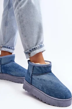 Śniegowce Damskie Z Brokatem Na Platformie Niebieskie Margella