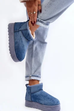 Śniegowce Damskie Z Brokatem Na Platformie Niebieskie Margella