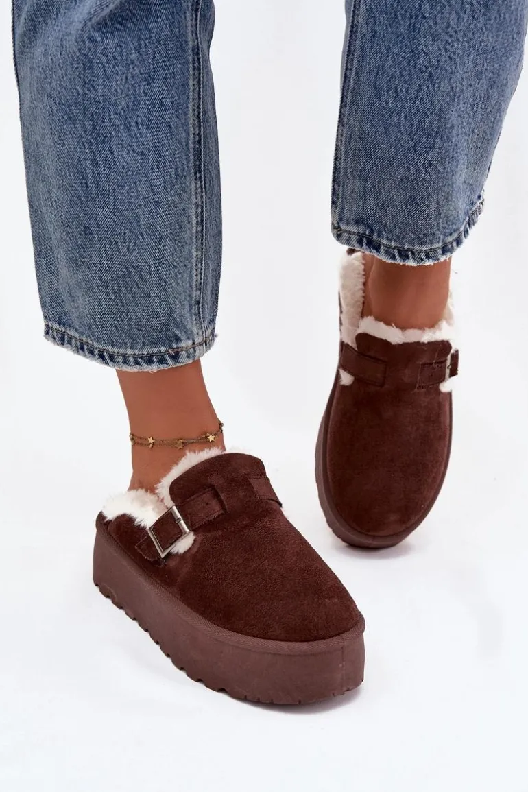 Śniegowce Damskie Z Futerkiem I Klamrą Na Platformie Czekoladowe Jessina