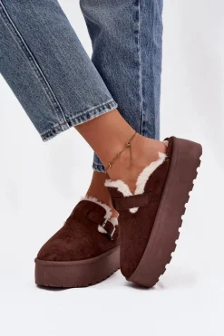 Śniegowce Damskie Z Futerkiem I Klamrą Na Platformie Czekoladowe Jessina