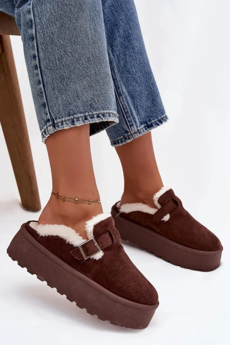 Śniegowce Damskie Z Futerkiem I Klamrą Na Platformie Czekoladowe Jessina