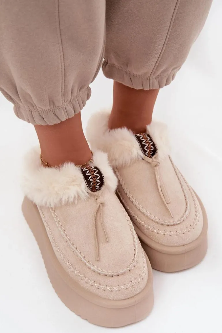 Śniegowce Damskie Z Futerkiem Na Platformie Beżowe Rosmira