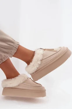 Śniegowce Damskie Z Futerkiem Na Platformie Beżowe Rosmira