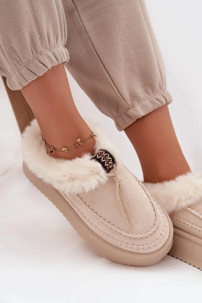 Śniegowce Damskie Z Futerkiem Na Platformie Beżowe Rosmira