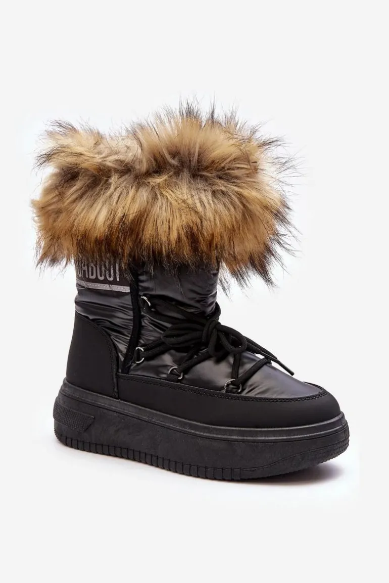 Śniegowce Damskie Z Futerkiem Na Platformie Czarne Nabilla
