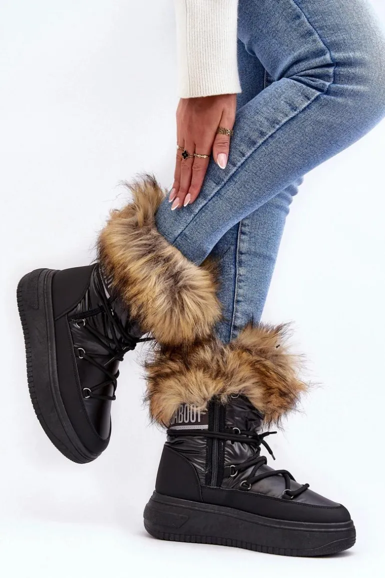 Śniegowce Damskie Z Futerkiem Na Platformie Czarne Nabilla