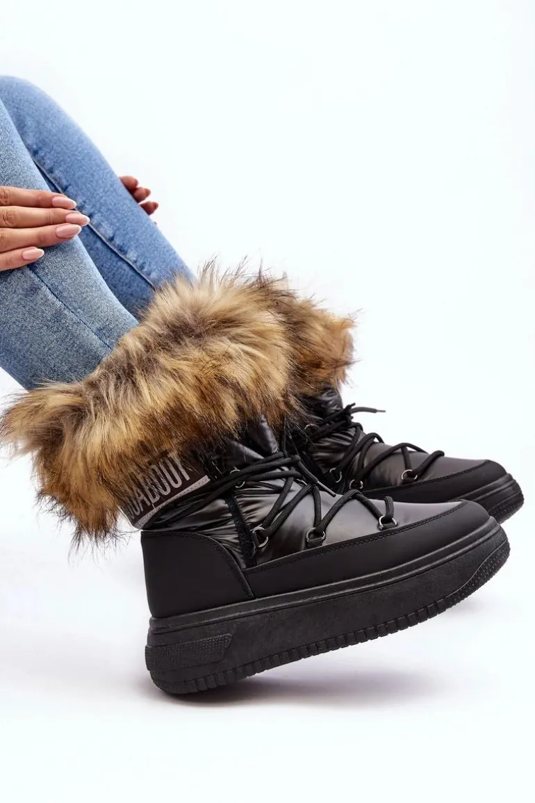 Śniegowce Damskie Z Futerkiem Na Platformie Czarne Nabilla