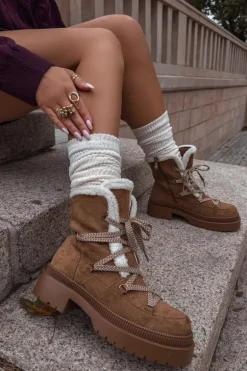 Śniegowce Damskie Z Kożuszkiem Camel Irmara